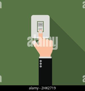 Hand des Geschäftsmannes Schalten Sie ein, schalten Sie aus sparen Energie Konzept Vektor-Illustration Stock Vektor