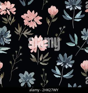 Nahtloses Muster mit niedlichen zarten Pastellblumen im Aquarell-Stil isoliert auf weißem Hintergrund. Stock Vektor
