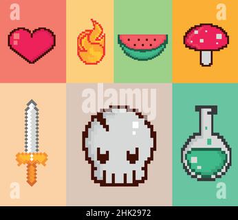 Satz von Pixel-Videospiel Stock Vektor