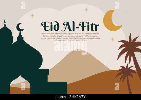 Eid mubarak Grußkarte mit abstrakter Landschaft in Erdtönen Stock Vektor