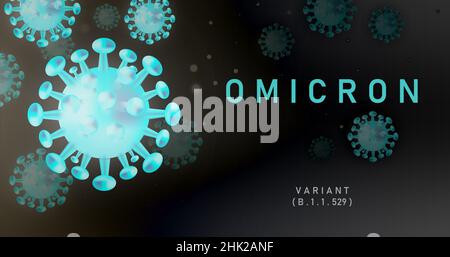 Omicron, eine Art Coronavirus. Omicron-Strain SARS-CoV-2 Stockfoto