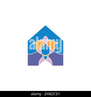 Fisch Vogel Haus Design Logo 3 Stock Vektor
