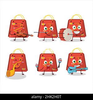 Cartoon-Charakter der roten Liebe Tasche spielen einige Musikinstrumente. Vektorgrafik Stock Vektor