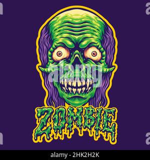 Gruselige Zombie Kopf und Text Vektor Illustrationen für Ihre Arbeit Logo, Maskottchen Merchandise T-Shirt, Aufkleber und Label Designs, Poster, Grußkarten Stock Vektor
