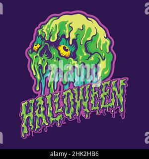 Totenkopf schmelzende Halloween Text Vektor Illustrationen für Ihre Arbeit Logo, Maskottchen Merchandise T-Shirt, Aufkleber und Label Designs, Poster, Grußkarten Stock Vektor