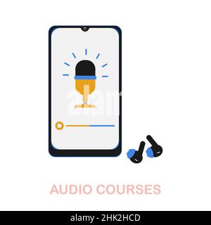 Flaches Symbol für Audiokurse. Farbiger Elementaufsatz aus der Online-Bildungssammlung. Flat Audio Courses Icon-Zeichen für Webdesign, Infografiken und mehr. Stock Vektor
