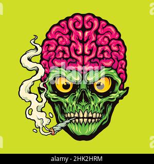 Smoking Skull Weed Zigarette Vektor-Illustrationen für Ihre Arbeit Logo, Maskottchen Merchandise T-Shirt, Aufkleber und Label-Designs, Poster, Grußkarten Stock Vektor
