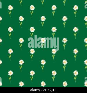 Scrapbook Botanic nahtlose Muster mit handgezeichneten weißen Chrysantheme Ornament. Grünes Gras heller Hintergrund. Abbildung des Bestandes. Vektordesign für Stock Vektor
