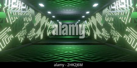 Cyberpunk Korridor Tunnel auffällige Neon mit dunklen meergrünen Farben SciFi Hintergrund Space Age Konzept für Präsentationen verwendet 3D Render Stockfoto