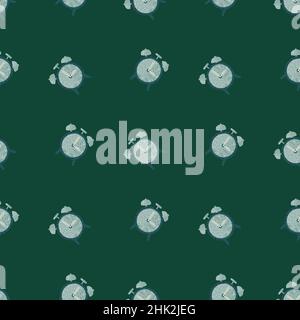 Nahtloses Technologiemuster mit blauen Weckelementen. Grüner Hintergrund. Scrapbook-Kunstwerke. Ideal für Stoffdesign, Textildruck, Verpackung, Cov Stock Vektor