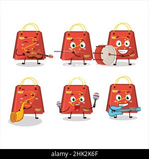 Cartoon-Charakter der roten Liebe Tasche spielen einige Musikinstrumente. Vektorgrafik Stock Vektor