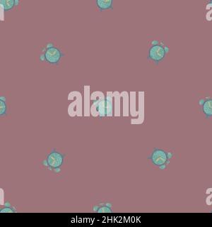 Minimalistisches Nahtmuster in hellen Tönen mit blauem Wecker-Muster. Dunkelrosa Hintergrund. Dekorative Kulisse für Stoffdesign, Textil p Stock Vektor