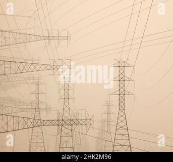 Stromleitungen und Türme abstrakt. Stockfoto