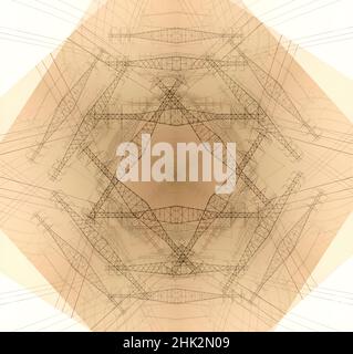 Stromleitungen und Türme abstrakt. Stockfoto