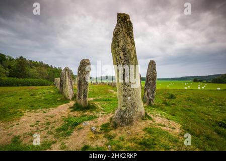 Schweden, Bohuslan, Blomsholm, Blomsholmsskeppet, Steinschiffskreis, Eisenzeit-Grabstätte, 400-600 n. Chr. Stockfoto