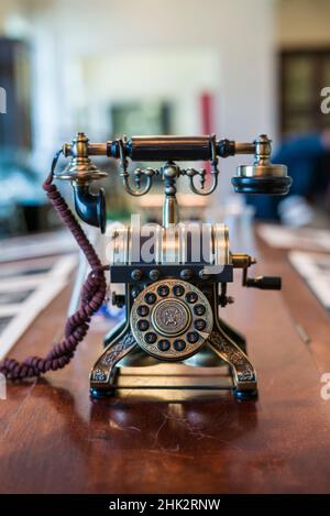 Schweden, Varmland, Karlskoga, das Labor von Alfred Nobel, das antike Labortelefon Stockfoto