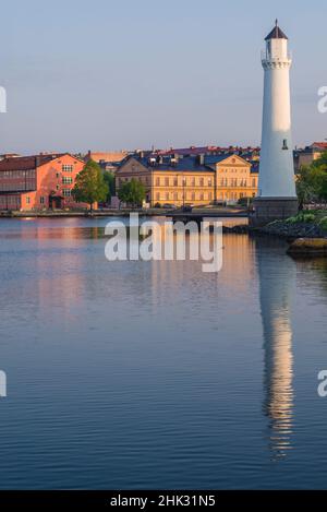 Südschweden, Karlskrona, Stumholmen Island, Blick auf die Stadt in Richtung Kungsbron, Morgendämmerung Stockfoto