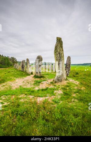 Schweden, Bohuslan, Blomsholm, Blomsholmsskeppet, Steinschiffskreis, Eisenzeit-Grabstätte, 400-600 n. Chr. Stockfoto