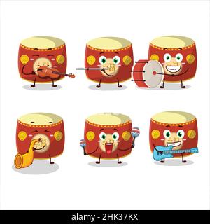 Cartoon-Charakter der roten chinesischen Trommel spielen einige Musikinstrumente. Vektorgrafik Stock Vektor
