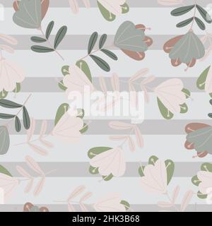 Dekorative zufällig nahtlose Muster mit niedlichen einfachen Stil Blumen Ornament. Grau gestreifter Hintergrund. Abbildung des Bestandes. Vektor-Design für Textil, fa Stock Vektor