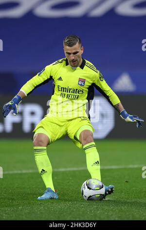 Lyon, Frankreich. 1st. Februar 2022. Anthony Lopes von Lyon während des Spiels der Uber Eats Ligue 1 im Groupama Stadium, Lyon. Bildnachweis sollte lauten: Jonathan Moscrop/Sportimage Kredit: Sportimage/Alamy Live News Stockfoto