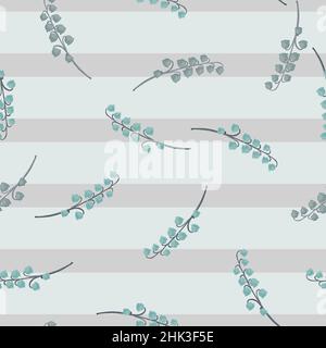 Organische Doodle Maiglöckchen Elemente nahtloses Muster. Gestreifter pastellblauer Hintergrund. Zufälliger blauer Blumendruck. Abbildung des Bestandes. Vector des Stock Vektor