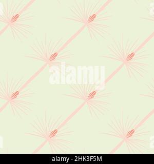 Rosafarbener Dandelion-Blumendruck mit nahtlosem Muster im Doodle-Stil. Heller pastellfarbener Hintergrund. Handgezeichneter Druck. Flacher Vektordruck für Textil, Stoff, Geschenkware Stock Vektor