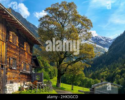 Die historische Alpensiedlung Gerstruben im Allgau bei Oberstdorf. Deutschland, Bayern Stockfoto