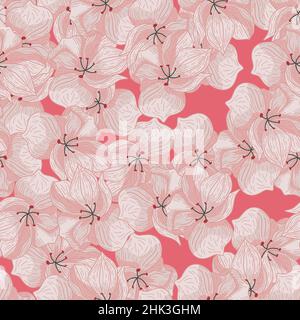 Vintage nahtlose Blumenmuster mit hellen Orchideenblüten. Rosa Hintergrund. Sammelalbum botanischen Hintergrund. Grafikdesign für Geschenkpapier und Stoff te Stock Vektor