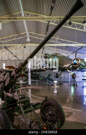 Schweden, Linkoping, Flygvapen Museum, Schwedisches Luftwaffenmuseum, Schwedische Bofors 40mm M-1936-Luftwaffe aus der WW2. Ära Stockfoto