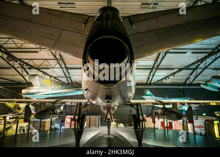 Schweden, Linkoping, Flygvapen Museum, Schwedisches Luftwaffenmuseum, zeitgenössisches schwedisches Jagdflugzeug SAAB JAS-37 Viggen Stockfoto