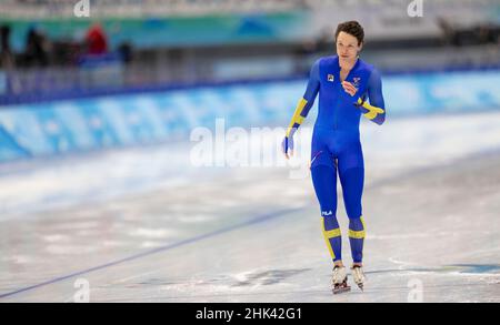 Peking, China. 02nd. Februar 2022. PEKING 20220202 der Schwede Nils van der Poel Skates während eines Speedskating-Trainings vor den Olympischen Winterspielen 2022, Mittwoch, 2. Februar 2022, in Peking. Foto: Andreas Hillergren/TT/Code 10600 Quelle: TT News Agency/Alamy Live News Stockfoto