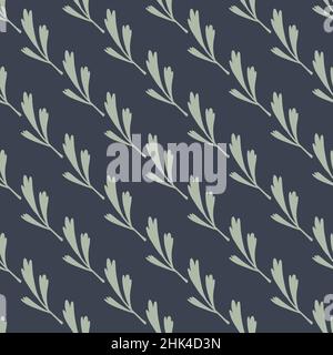 Schräg grau gestreiftes Nahtloses Muster mit Blumenblatt-Ästen-Druck. Marineblauer Hintergrund. Entwickelt für Stoffdesign, Textildruck, Verpackung, c Stock Vektor