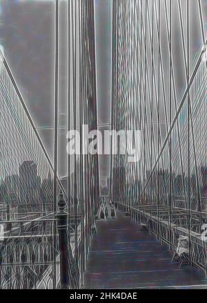 Daniel Berry Austin, Amerikaner, geboren 1863, aktiv 1899-1909, hat sich von der Brooklyn Bridge inspiriert und blickt von Brooklyn aus auf New York City. Glasplatte negativ, 7. Juli 1899, 5 x 7 Zoll, 12,7 x 17,8 cm, Architektur, Brooklyn, Brooklyn Bridge, KABEL, Kabel, Bauingenieurwesen, East River, historisches Brooklyn, neu gestaltet von Artotop. Klassische Kunst neu erfunden mit einem modernen Twist. Design von warmen fröhlichen Leuchten der Helligkeit und Lichtstrahl Strahlkraft. Fotografie inspiriert von Surrealismus und Futurismus, umarmt dynamische Energie der modernen Technologie, Bewegung, Geschwindigkeit und Kultur zu revolutionieren Stockfoto