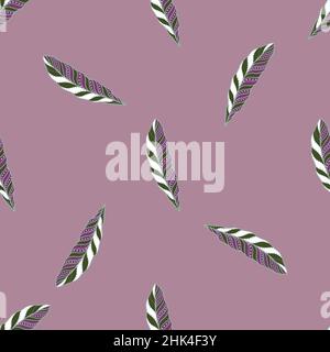 Nahtloses Muster in minimalistischem Stil mit Silhouetten aus Doodle-Feder. Hintergrund in Pastellviolett. Einfacher Druck. Abbildung des Bestandes. Vektordesign für Stock Vektor