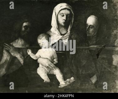 Die Jungfrau Maria mit dem Jesuskind, der heiligen Anna und dem heiligen Johannes dem Täufer, Gemälde des italienischen Künstlers Giovanni Bellini, Urbino, Italien 1920s Stockfoto