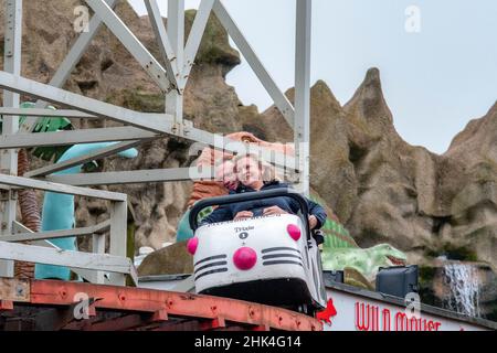 Legacy DSLR Bilder des Vergnügens Strand Blackpool, einschließlich der Old Wild Mouse Ride, Amanda Thompson, Pre Icon, Ghost Train, Big One, Infusion Ice Stockfoto