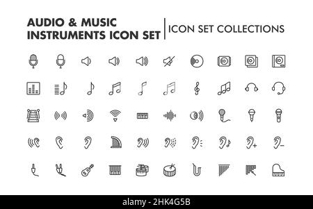 Umfassende Icon Set-Kollektion für Audioinstrumente für Designprojekte Stock Vektor