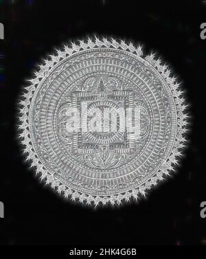 Inspiriert von Mandala, Kosmisches Diagramm, mit Halbedelsteinen eingelegtes Metall, Nepal, wahrscheinlich Anfang des 20th. Jahrhunderts, 19 1/2 Zoll, 49,5 cm, neu erfunden von Artotop. Klassische Kunst neu erfunden mit einem modernen Twist. Design von warmen fröhlichen Leuchten der Helligkeit und Lichtstrahl Strahlkraft. Fotografie inspiriert von Surrealismus und Futurismus, umarmt dynamische Energie der modernen Technologie, Bewegung, Geschwindigkeit und Kultur zu revolutionieren Stockfoto