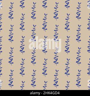 Natur nahtloses Muster mit handgezeichneter blauer Indigo Eukalyptuszweige Ornament. Grauer Hintergrund. Grafisches Design für Geschenkpapier und Stofftextur Stock Vektor