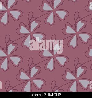 Happy nahtlose Muster mit grauen Kleeblättern Formen. Blassrosa Hintergrund. Dekorativer, glücklicher Blumenhintergrund. Grafikdesign für Geschenkpapier und f Stock Vektor