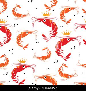 Nahtloses Muster. Riesengarnelen. Königliche Garnelen. Meeresfrüchte. Hintergrundbild für eine thematische Website, Textilien, Bar, Restaurant, Fischgeschäft, Verpackungsdesign. Vektorgrafik Stock Vektor