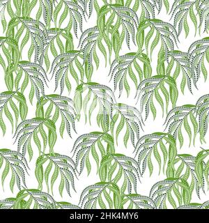Dekoratives Nahtloses Muster mit zufälligem Grün- und Blaublatt-Ornament. Isolierte Laubkulisse. Vektorgrafik für saisonale Textildrucke, Stock Vektor