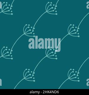 Diagonal umreißen Delanion Blumen nahtlose Muster in kreativem Stil. Heller türkisfarbener Hintergrund. Vektorgrafik für saisonale Textildrucke, f Stock Vektor
