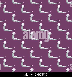 Abstraktes Blau Simple Snakes Silhouetten nahtloses Muster in handgezeichneter Form. Violetter Hintergrund. Abbildung des Bestandes. Vektor-Design für Textil, Stoff Stock Vektor
