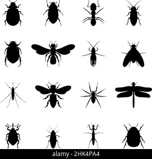 Set aus schwarzen Silhouetten von Insekten, Vektor-Illustration Stock Vektor