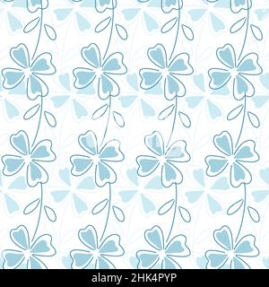 Isolierte Blüte nahtlose Muster mit blauen Umriss Kleeblätter Formen. Weißer Hintergrund. Schlichter Stil. Grafikdesign für Geschenkpapier und Stoff t Stock Vektor