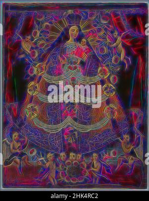 Inspiriert von unserer Lieben Frau von Pomata, Cuzco Schule, Öl auf Leinwand, Peru, 1675, 44 3/4 x 35 1/2in., 113,7 x 90,2cm, 17th Jahrhundert, Engel, Wohlwollen, Bounty, Colonial, Crown, Cuzco, Faith, Blume, Jesus, Spitze, Madonna mit Kind, Maria, Mutter, Malerei, Perlen, Peru, Propaganda, Putti, Königin, heilige, neu erfunden von Artotop. Klassische Kunst neu erfunden mit einem modernen Twist. Design von warmen fröhlichen Leuchten der Helligkeit und Lichtstrahl Strahlkraft. Fotografie inspiriert von Surrealismus und Futurismus, umarmt dynamische Energie der modernen Technologie, Bewegung, Geschwindigkeit und Kultur zu revolutionieren Stockfoto