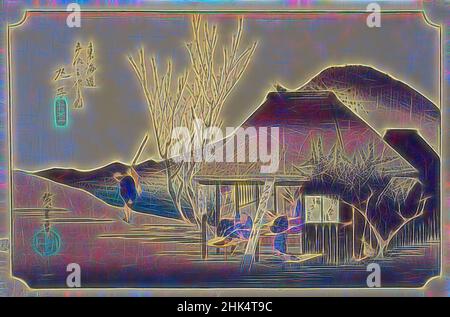 Inspiriert von Mariko: Berühmter Teeladen, aus der Serie 53 Stationen der Tōkaidō-Straße, Utagawa Hiroshige, Ando, Japanisch, 1797-1858, Farbholzschnitt auf Papier, Japan, ca. 1833-1834, Edo-Periode, 8 7/8 x 13 7/8 Zoll, 22,5 x 35,3 cm, ruhig, Edo-Periode, Familie, Harmonie, House, Japan, japanisch, neu gestaltet von Artotop. Klassische Kunst neu erfunden mit einem modernen Twist. Design von warmen fröhlichen Leuchten der Helligkeit und Lichtstrahl Strahlkraft. Fotografie inspiriert von Surrealismus und Futurismus, umarmt dynamische Energie der modernen Technologie, Bewegung, Geschwindigkeit und Kultur zu revolutionieren Stockfoto