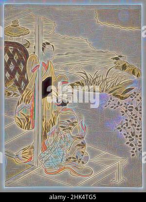 Inspiriert von Two Girls on the Veranda Looking at the Moon, Suzuki Harunobu, japanisch, 1724-1770, Farbholzschnitt auf Papier, Japan, 18th Jahrhundert, Edo-Zeit, 11 5/16 x 8 9/16 Zoll, 28,8 x 21,8 cm, Mädchen, japan, Kimono, Mond, Pacilion, Wasser, Frauen, neu erfunden von Artotop. Klassische Kunst neu erfunden mit einem modernen Twist. Design von warmen fröhlichen Leuchten der Helligkeit und Lichtstrahl Strahlkraft. Fotografie inspiriert von Surrealismus und Futurismus, umarmt dynamische Energie der modernen Technologie, Bewegung, Geschwindigkeit und Kultur zu revolutionieren Stockfoto